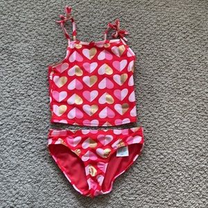 NW0T Gap 2 piece Red with Pink/White/Metallic Gold Hearts Bathing Suit